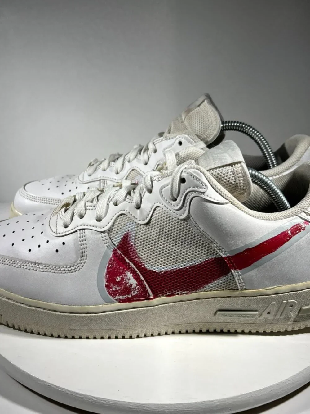 Nike Air Force 1 React Mens Leather Shoes Size 10.5 White Custom Red AF Sneakers